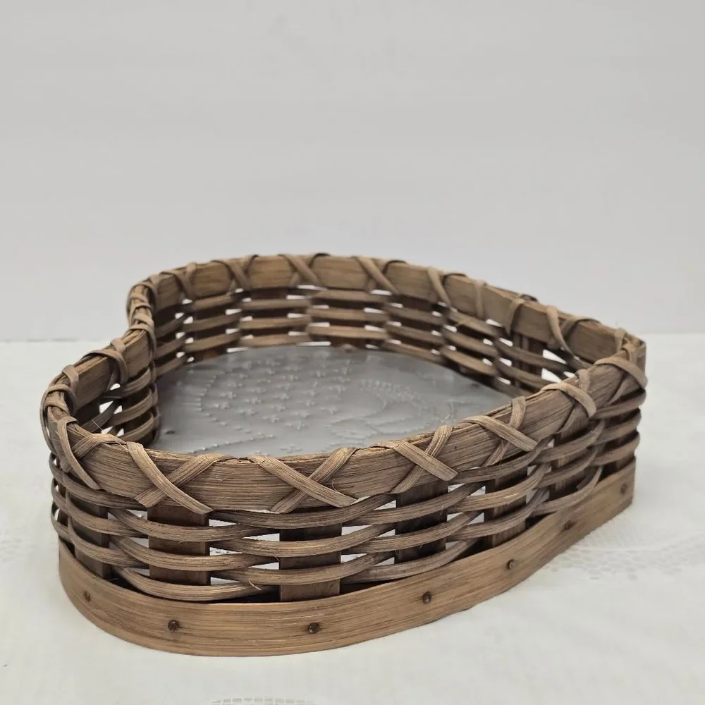 Vintage Wicker and Tin Heart Basket Punched Doves Love Birds Valentine's Day